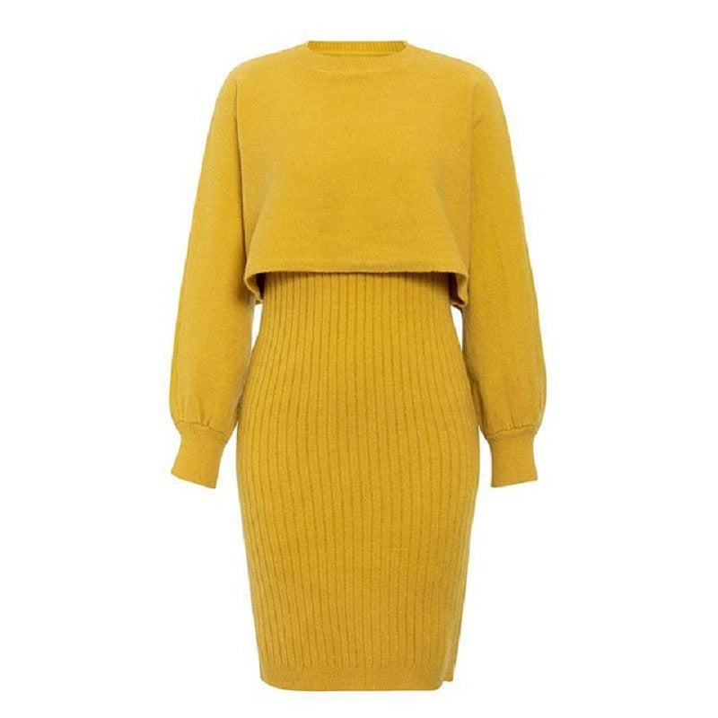 WW | teilige gestrickte Set - elegantes gestricktes ärmelloses Kleid mit Pullover für Herbst und Winter
