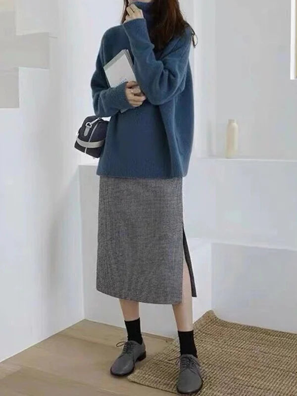 WW | Lässiger Strickjacke Rollkragenpullover für Damen