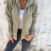 WW | Lässige Jacke Mit Weißer Kapuze Und Reißverschluss