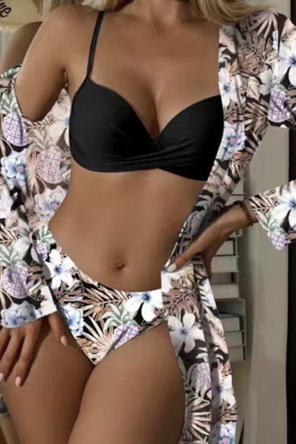 W&W Mode – Wickel-Bügel-Bikini mit tropischem Print und Überzug