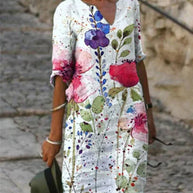 WW | Bedrucktes Midi-Kleid mit V-Ausschnitt