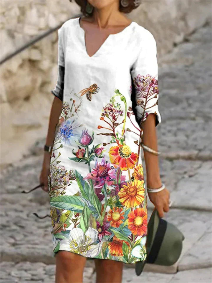 WW | Bedrucktes Midi-Kleid mit V-Ausschnitt