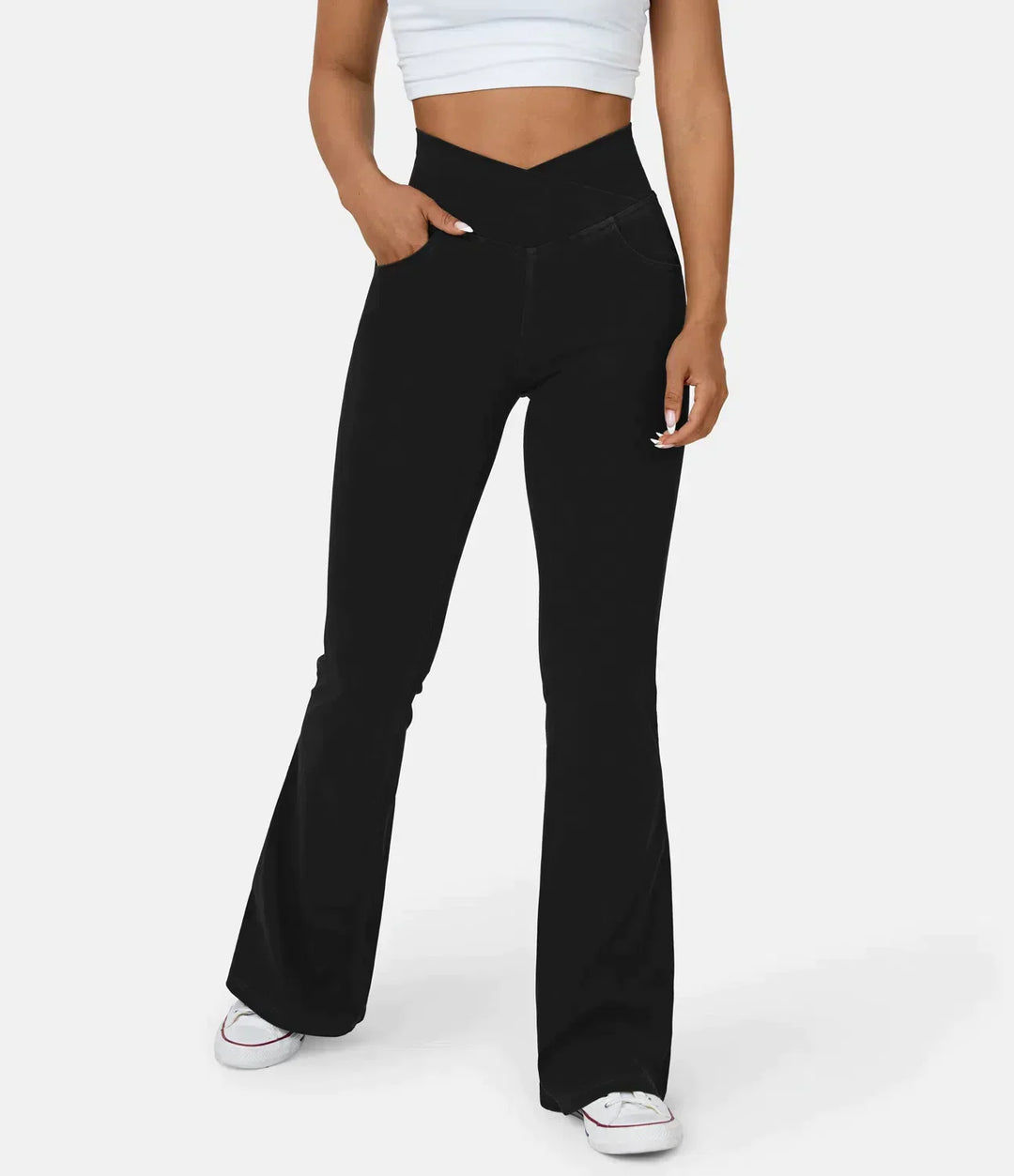 atmungsaktive Crossover-High-Waist-Jeans
