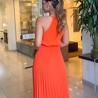WW | Elegantes X-Sommer Midikleid mit Rundhalsausschnitt und Gesch Gathered Taille