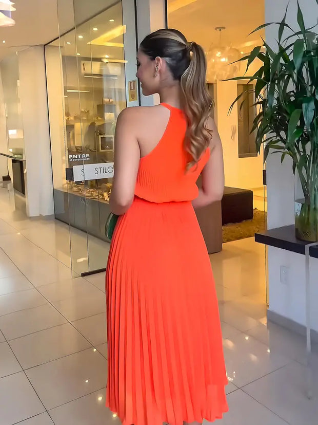 WW | Elegantes X-Sommer Midikleid mit Rundhalsausschnitt und Gesch Gathered Taille