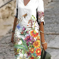 WW | Bedrucktes Midi-Kleid mit V-Ausschnitt
