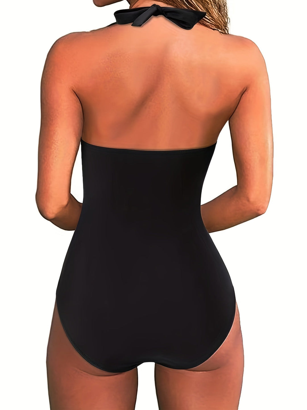W&W Mode Neckholder-Badeanzug mit V-Ausschnitt und Aufdruck