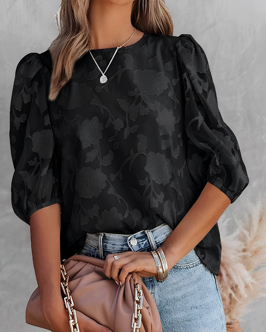 WW | Elegante Bluse mit Puffärmeln und Blumenmuster