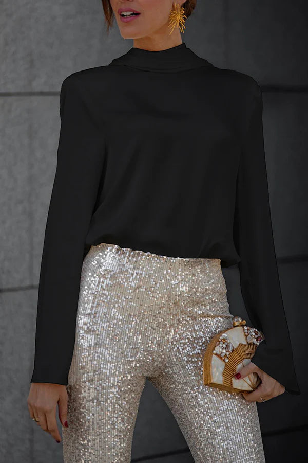 WW | Geheim Der Eleganz Satin Rückenkette Cowl Neck Drapierte Bluse