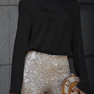 WW | Geheim Der Eleganz Satin Rückenkette Cowl Neck Drapierte Bluse