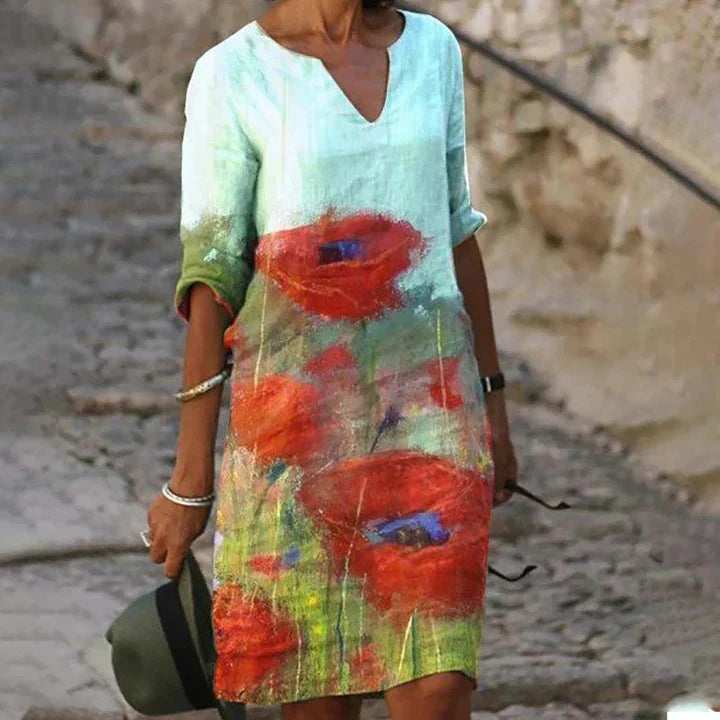 WW | Bedrucktes Midi-Kleid mit V-Ausschnitt