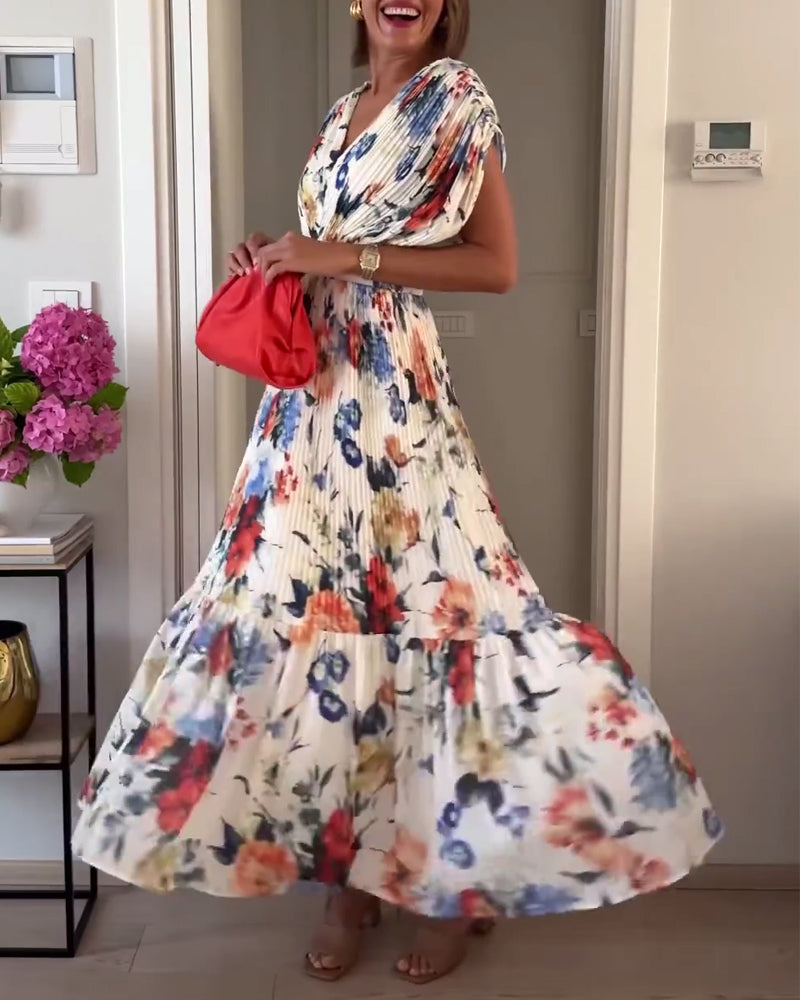 WW | Schöne Elegante Plissierte Kleid mit Blumenmuster