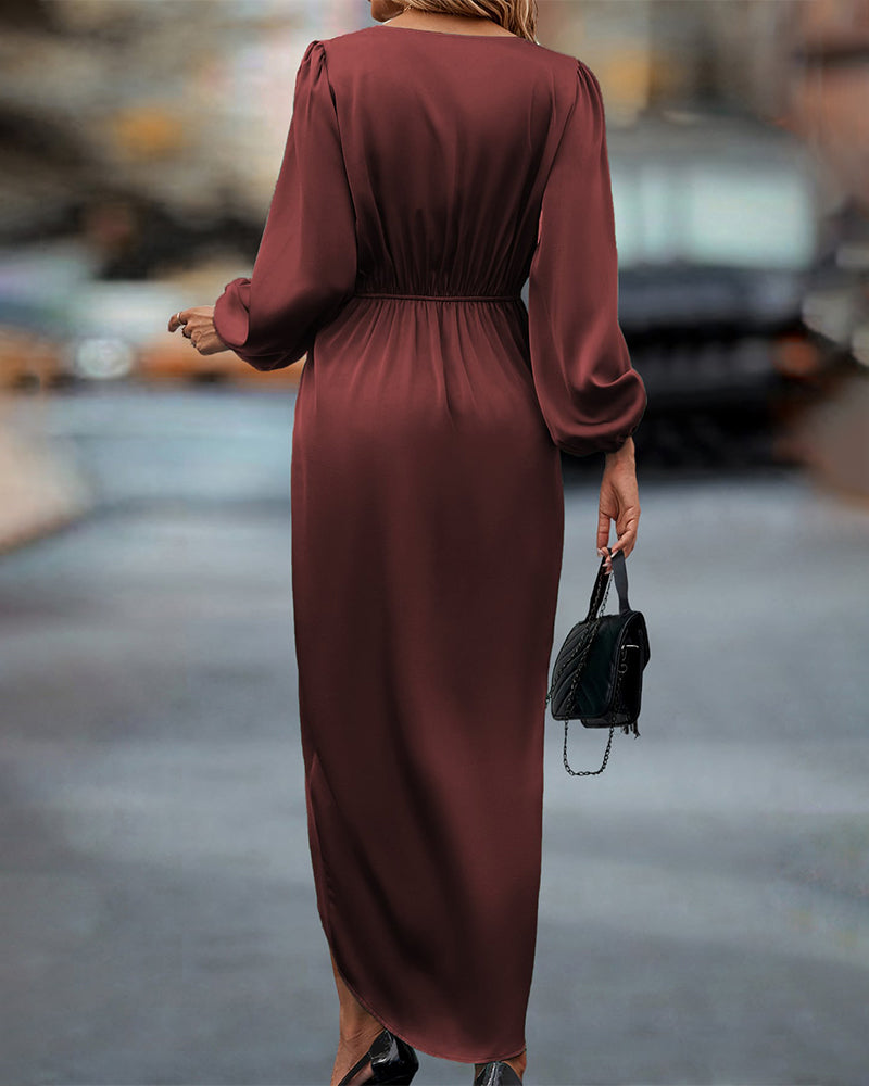 WW | V-Ausschnitt Kleid mit Laternenärmel für Damen