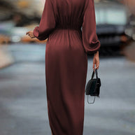 WW | V-Ausschnitt Kleid mit Laternenärmel für Damen