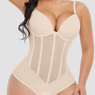 Damen Bauch Kontrolle Tanga schiere Mesh Korsett Top rückenfrei Bodysuit