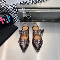 WW | Spitz Zehen Gürtel Schnalle Mules Leder Flach Sandalen