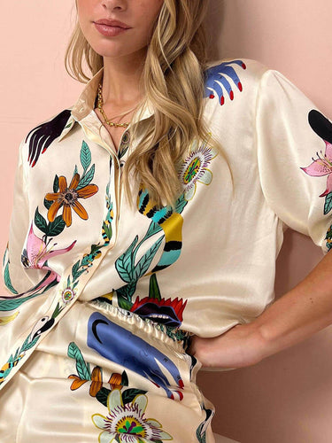 Damen Satin-Zweiteiler mit Blumenprint