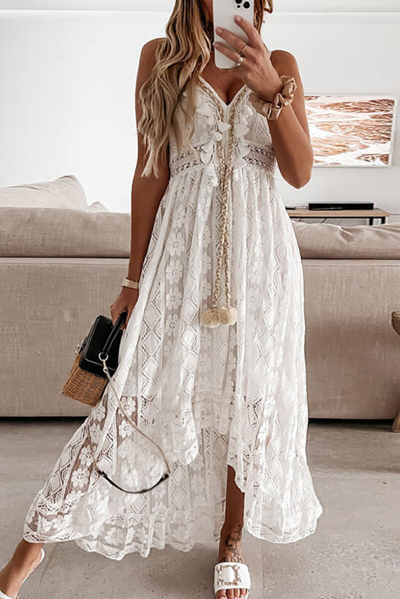 WW | Midi-Kleid Lachsfarben mit Spitze und Rüschen