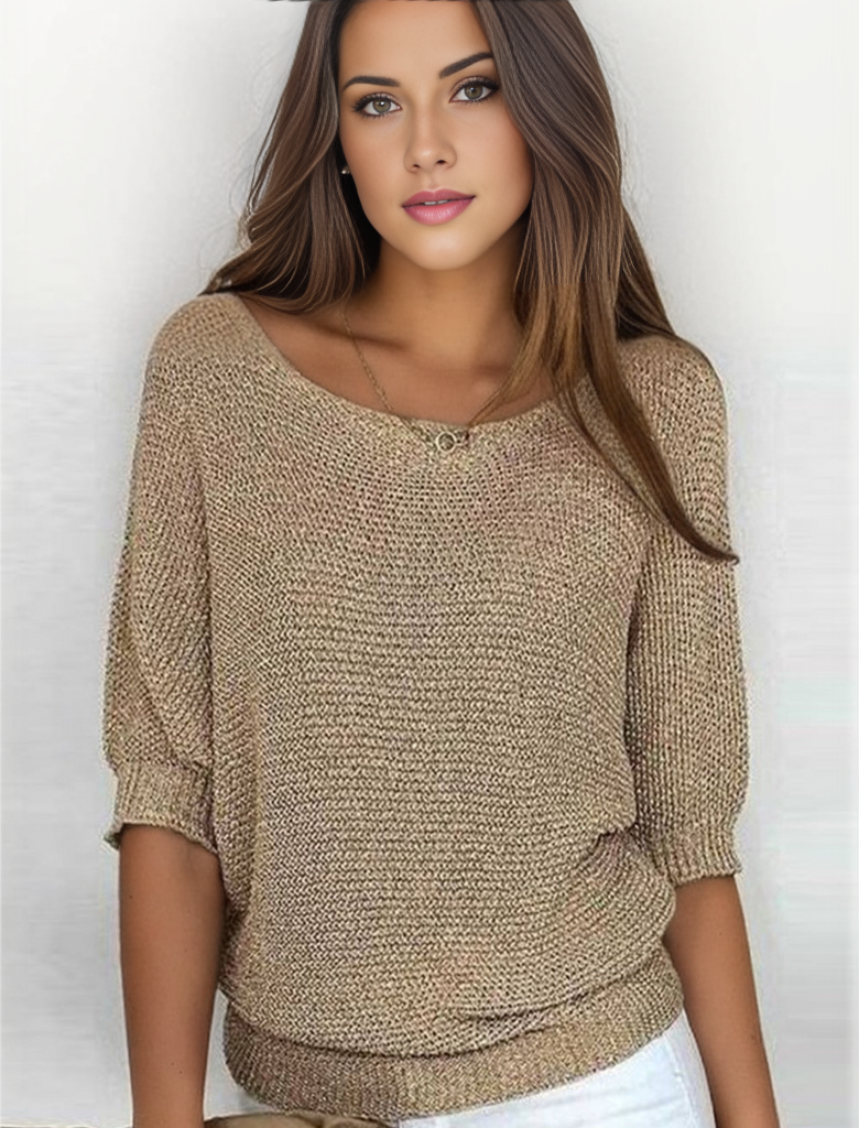 W&W Mode - Goldfarbener einfarbiger Pullover mit Rundhalsausschnitt