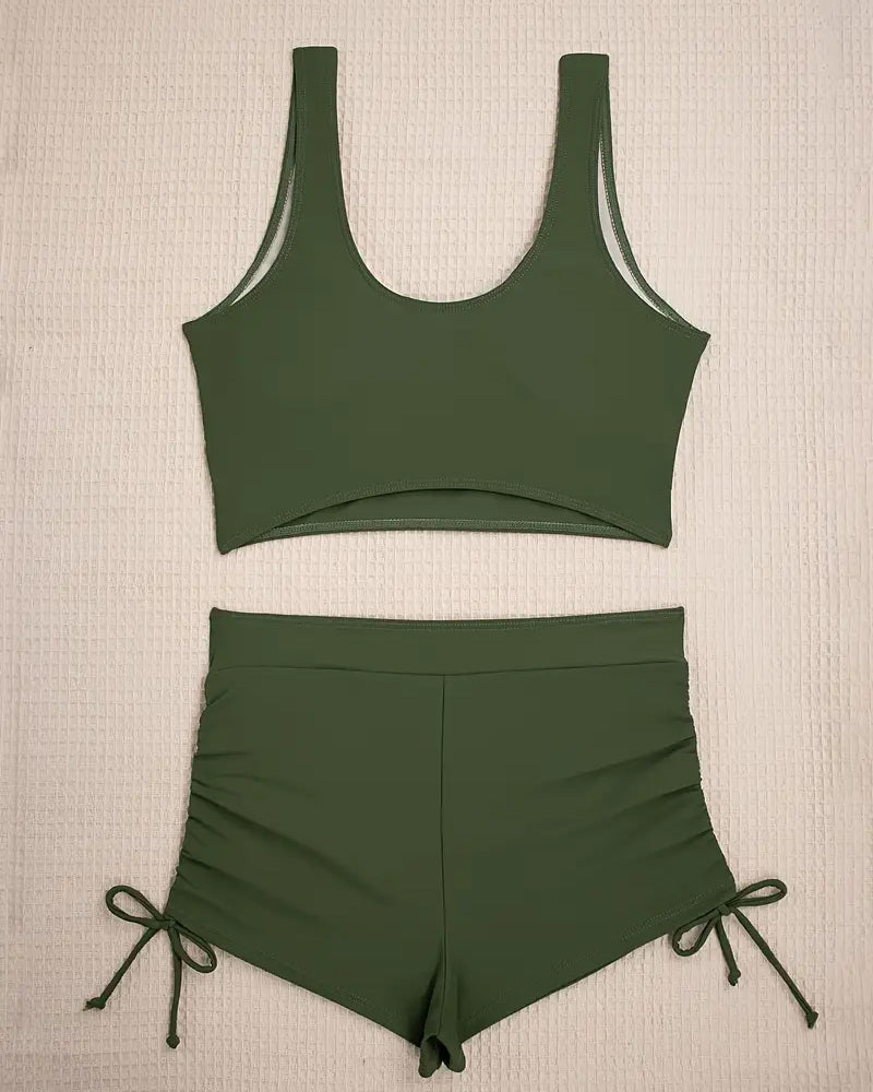 WW | Bikini Set Zwei Teile Einfarbig Boxershorts Schnürung