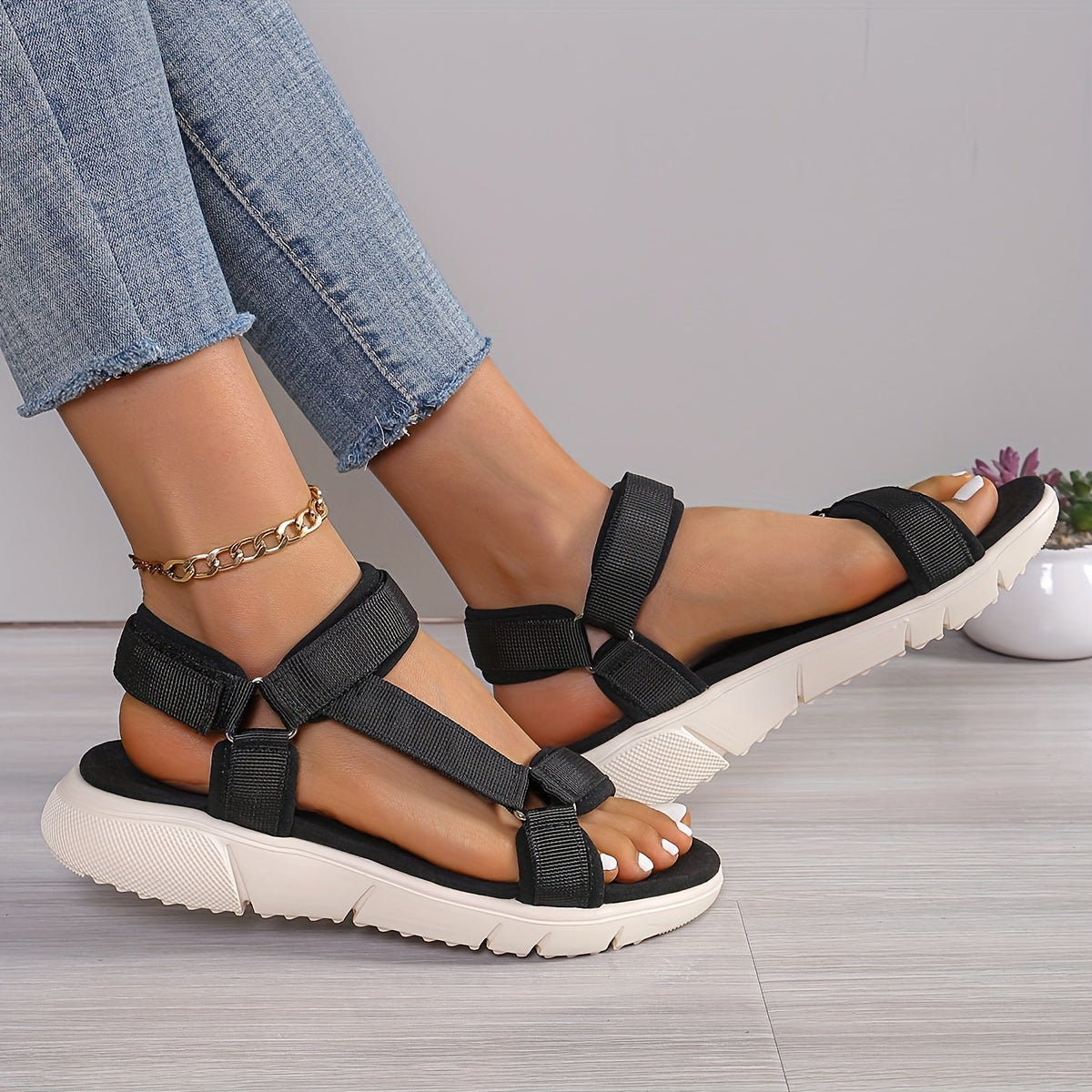 WW | Damen Sandalen: Farbblock, Rutschfest, Elegant, Leicht, Outdoor, Sommer