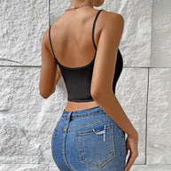 WW | Einreihiger Sling Crop Corsage Tank Sommermode Slim Spaghettiträger Top für Damen Kleidung