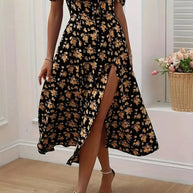 WW | Schickes Kleid mit Puffärmeln Im A-Linien-Stil mit Blumendruck