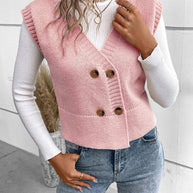 WW | Stilvolle Herbst Klassische Knopfverschluss V-Hals Pullover Weste Für Frauen