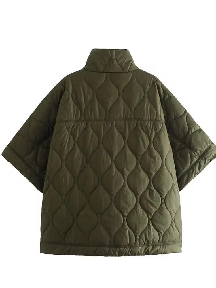 W&W Mode | Stepp Poncho Mit Reißverschluss in Olivegrün
