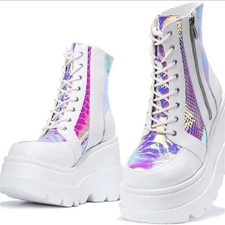 W&W Mode | Colorblock Schnürstiefel mit hohem Absatz