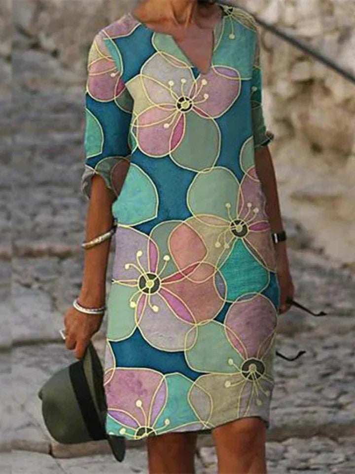 WW | Bedrucktes Midi-Kleid mit V-Ausschnitt
