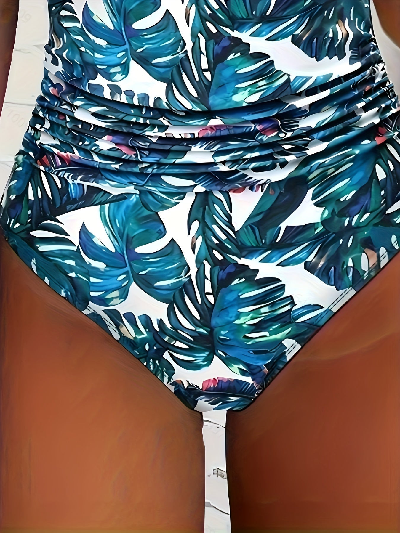 WW Neckholder-Badeanzug mit V-Ausschnitt und Aufdruck