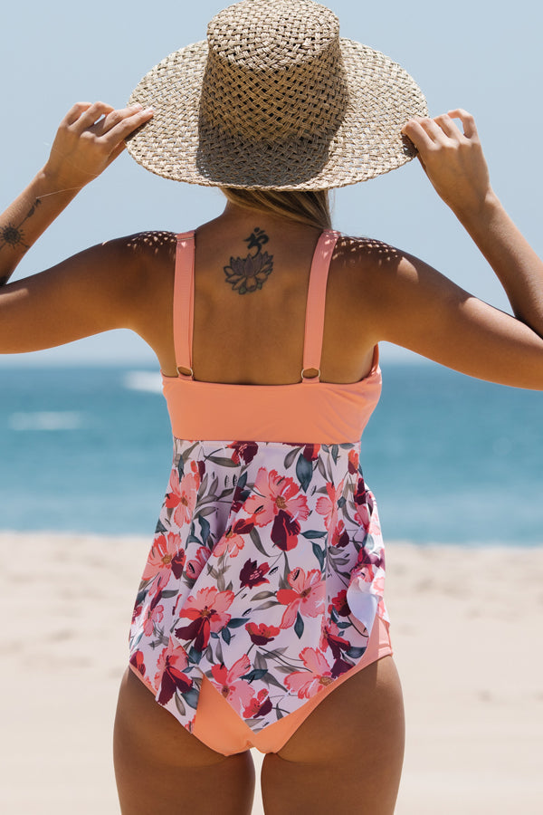 WW | Süßes Patchwork Blumenmuster Rüschensaum Tankini Set