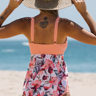 WW | Süßes Patchwork Blumenmuster Rüschensaum Tankini Set