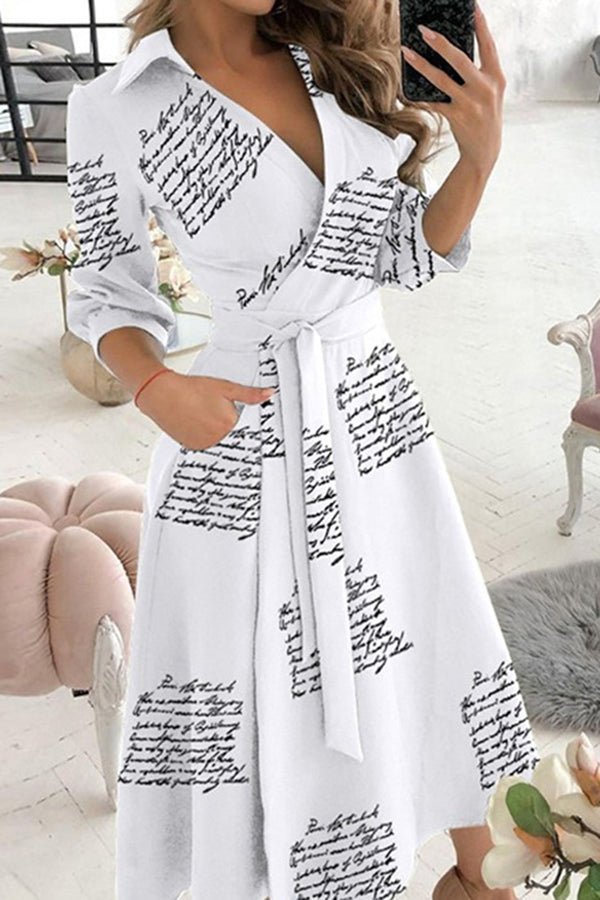 WW | Finde Dich Gut Bedrucktes Gürtel Hemd Midi Kleid