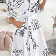 WW | Finde Dich Gut Bedrucktes Gürtel Hemd Midi Kleid