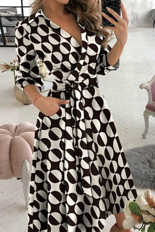 WW | Finde Dich Gut Bedrucktes Gürtel Hemd Midi Kleid