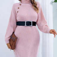 WW | Schicke Herbst Strickkleid mit Kragen und Knopfverschluss für Frauen