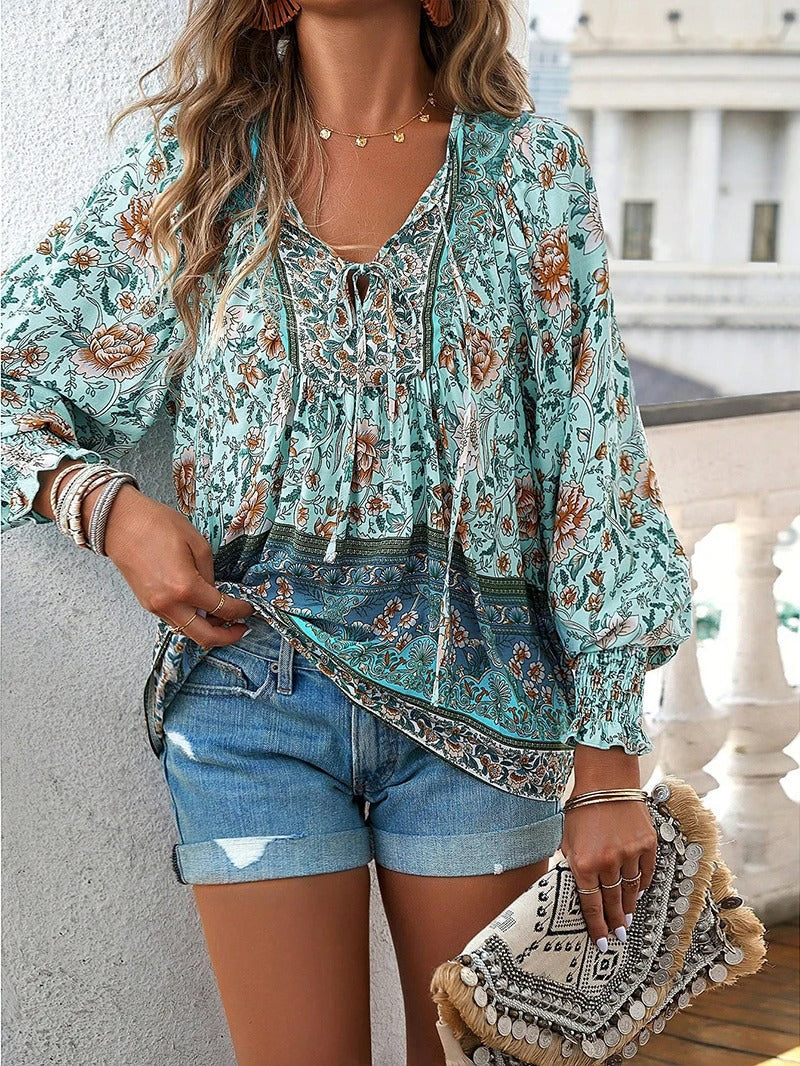 W&W Mode | Lässiges Bedrucktes Langarmshirt mit V-ausschnitt für Einen Modischen Look