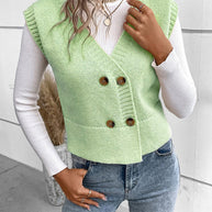 WW | Stilvolle Herbst Klassische Knopfverschluss V-Hals Pullover Weste Für Frauen