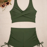 WW | Bikini Set Zwei Teile Einfarbig Boxershorts Schnürung