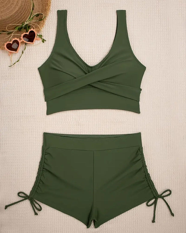 WW | Bikini Set Zwei Teile Einfarbig Boxershorts Schnürung