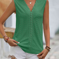 WW | Gespaltene Spitze V-Ausschnitt Ärmelloses Shirt