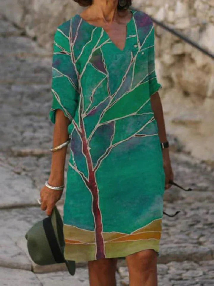 WW | Bedrucktes Midi-Kleid mit V-Ausschnitt