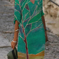 WW | Bedrucktes Midi-Kleid mit V-Ausschnitt