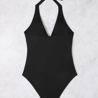 WW Neckholder-Badeanzug mit V-Ausschnitt und Aufdruck