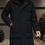 WW |  Schwarze Gepolsterte Lange Jacke Mit Kapuze Baumwoll Winterjacke Für Herren - Perfekt für Outdoor Aktivitäten