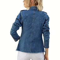 WW | Blaue Raw-Trim Jeansjacke für Damen