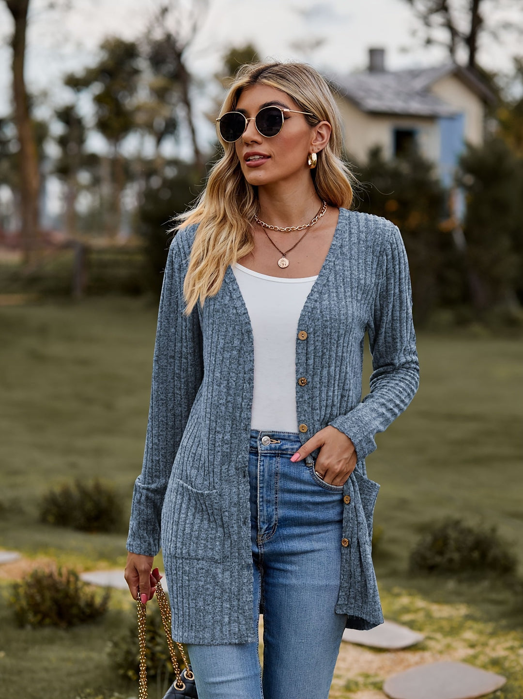 W&W Mode Warmer Gerippter Baumwolle Strickcardigan Für Damen | Perfekt Für Lässige Tage