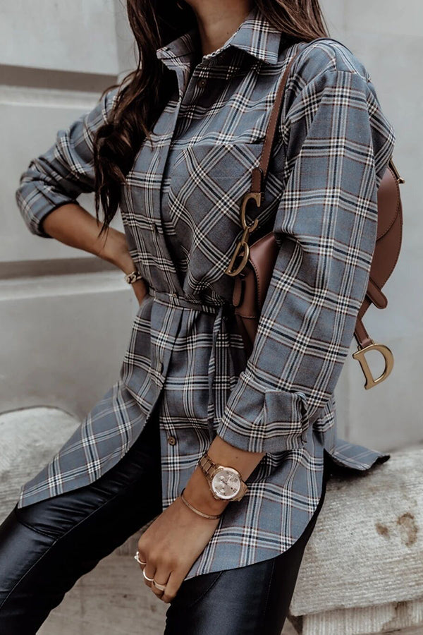 WW | Grab My Hand Karierter Button-Up Gürtel Hemd